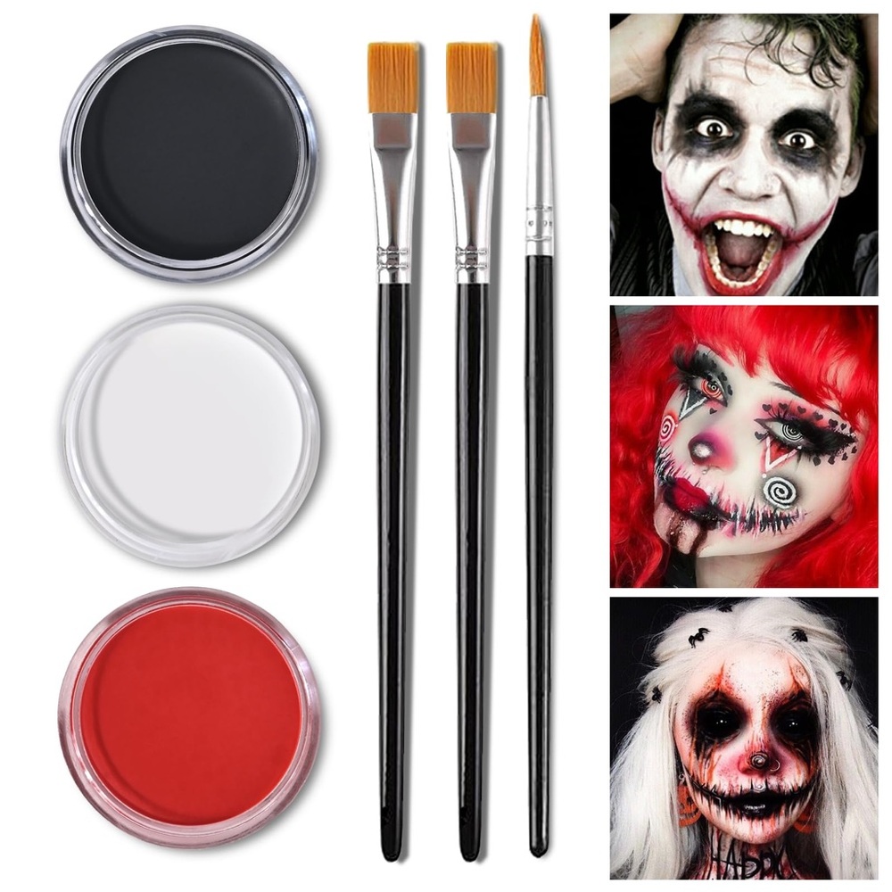 Professional Face Paint Makeup Kit - Black, White, Red